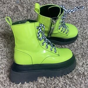 Dolls Kill Current Mood What A Trip Neon Lime Green Platform Combat Boots  2of2